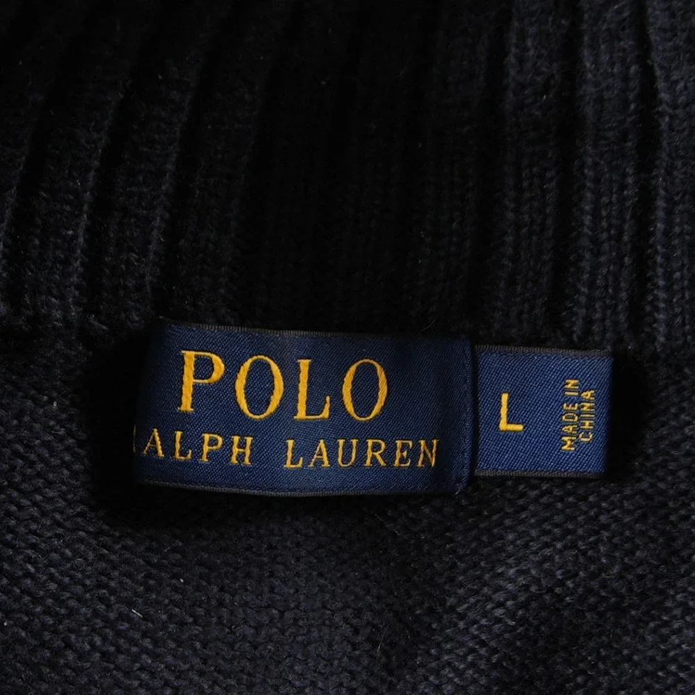 Polo Ralph Lauren Knit 1/4 Zip Mock Neck Men Sweater L Navy Nautical Prep Y2K